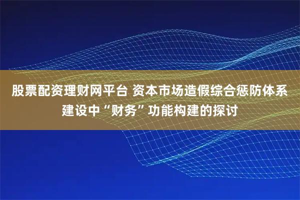 股票配资理财网平台 资本市场造假综合惩防体系建设中“财务”功能构建的探讨